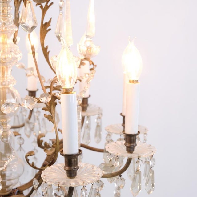 Metal Antique Crystal Chandelier in Gilt Bronze with Louvre Style Decorations, 1920s For Sale - Image 7 of 14