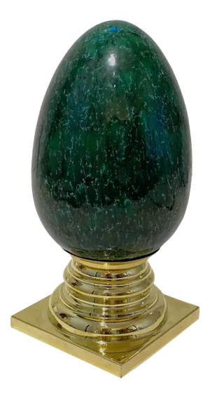 Green Porcelain Egg on Brass Stand