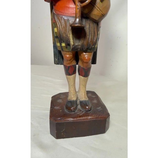 Wood Rare Antique Hand Made Carved Wood German Bagpiper Whistler Sculpture Statue For Sale - Image 7 of 12