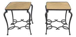 French Wrought Iron Side Tables with Oak Tops, 1960s, Set of 2