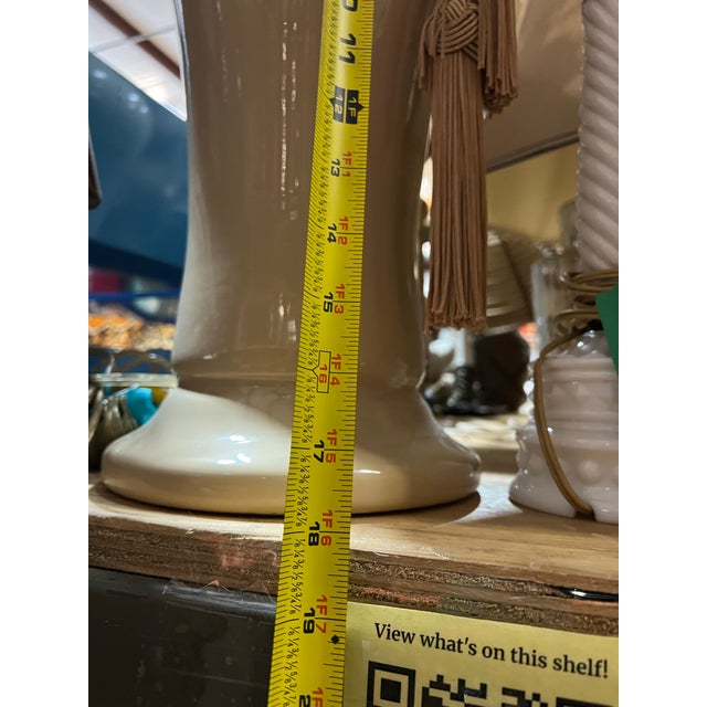 Ceramic 1970s Mid-Century Modern Ceramic Table Lamps With Light Pink Tassels - a Pair For Sale - Image 7 of 11