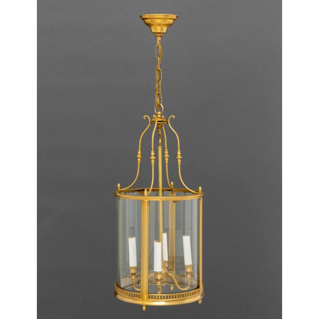 English Regency Style Gilt Brass Hanging Lanterns, Pair For Sale - Image 3 of 16