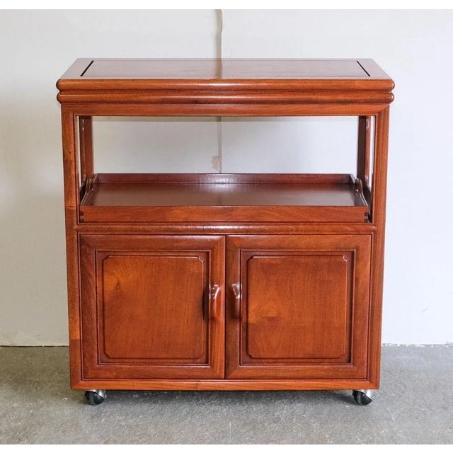 Versatile Hardwood Chinese Buffet with Tray & Wheels For Sale - Image 12 of 12