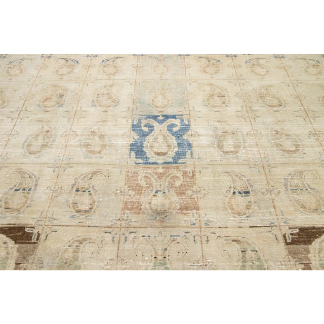 Textile Antique Beige Wool Rug Persian Tabriz Boteh Designed From the 1920s For Sale - Image 7 of 10