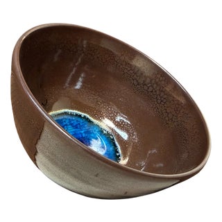Japanese Tenmoku Style Matcha Chawan with Blue Crystalline Mirror Pool, 1970s For Sale