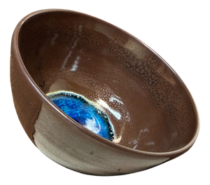 Japanese Tenmoku Style Matcha Chawan with Blue Crystalline Mirror Pool, 1970s