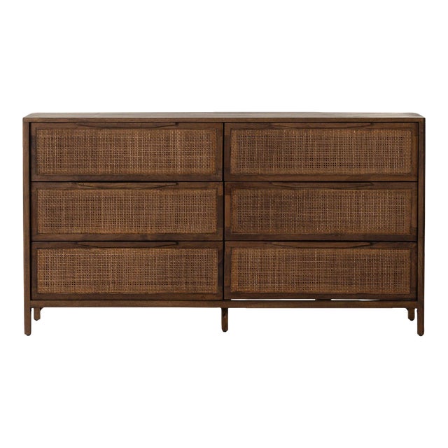 Four Hands Sydney 6 Drawer Dresser - Brown Cane For Sale