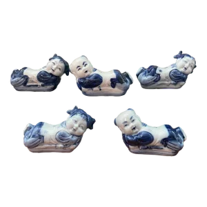 1960s Chinese Ceramic Pillow Baby Chopstick Holders - Set of 5