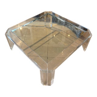 Vintage Signed Les Prismatiques Lucite & Glass Cocktail Coffee Table For Sale