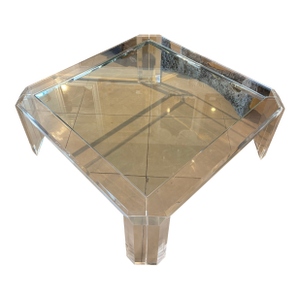 Vintage Signed Les Prismatiques Lucite & Glass Cocktail Coffee Table
