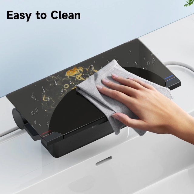 2020s 4-Inch Matte Black Dual-Handle Vessel Sink Faucet With Shelf For Sale - Image 5 of 10