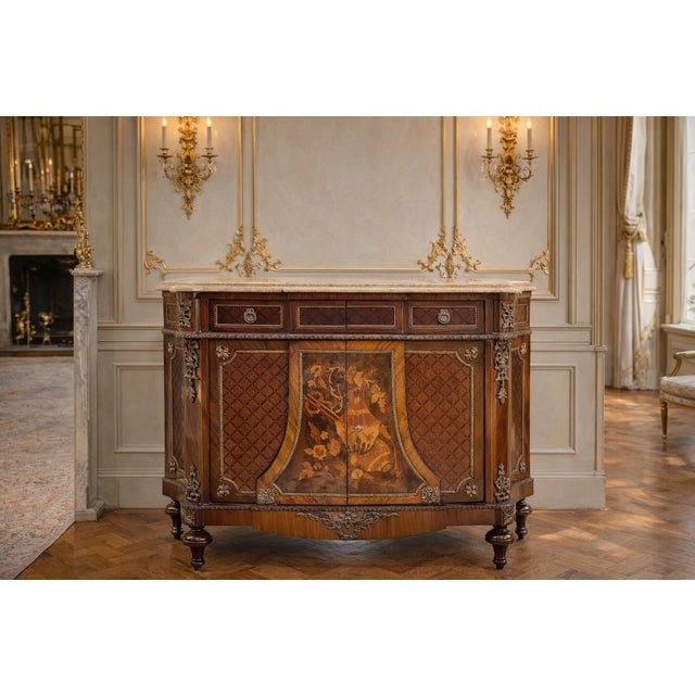 1880 French Louis XVI Mahogany Marble Bahut Cabinet For Sale - Image 9 of 14