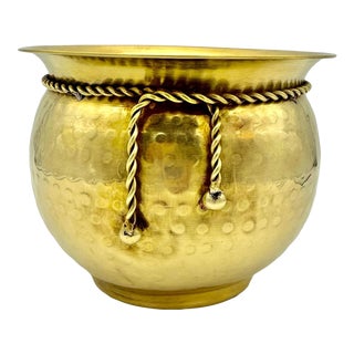Vintage Hollywood Regency Brass Hammered Planter For Sale