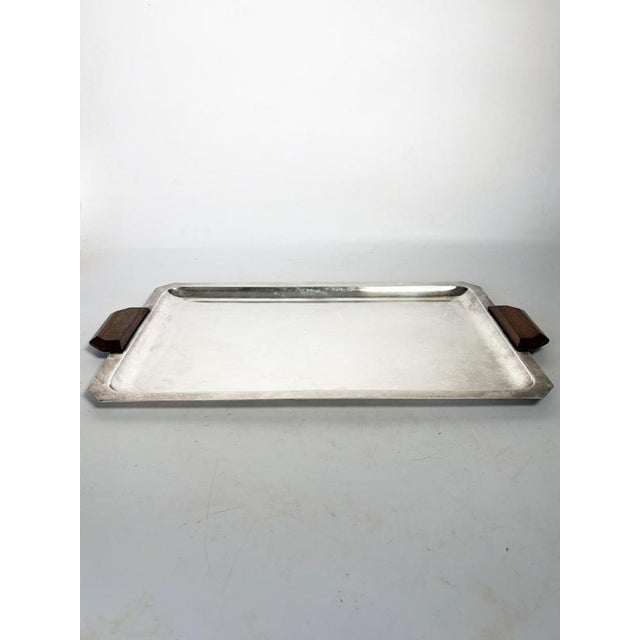 Metal Art Deco Silver-Plated Metal and Wood Tray, France, 1910s For Sale - Image 7 of 9