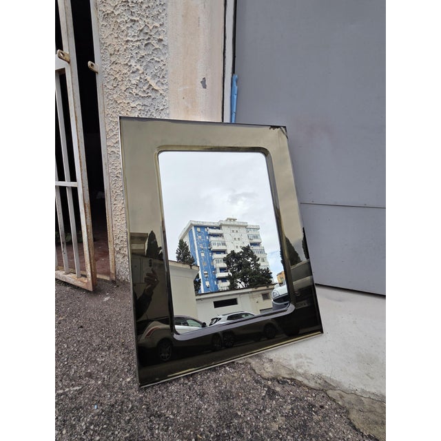 Gray Mirror with Crystal Steel Frame in the style of Fontana Arte, 1960s For Sale - Image 8 of 9