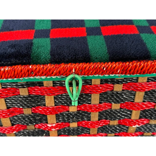 Red Plaid Woven Rattan Sewing Basket For Sale - Image 15 of 16