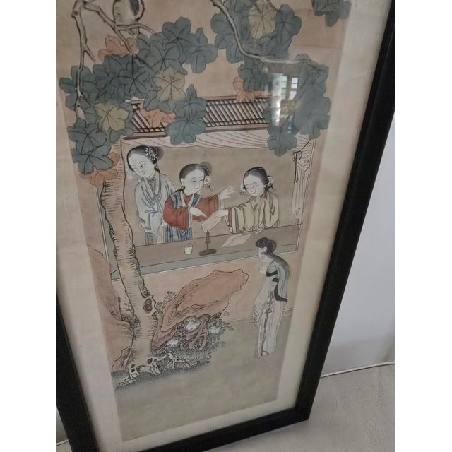 Celadon Vintage Chinese Painting Pre Mid Century Masterpiece For Sale - Image 8 of 12