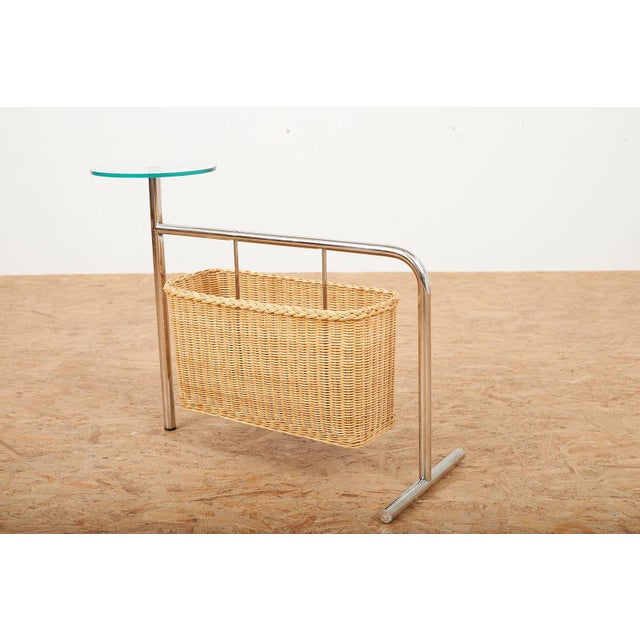 Magazine Rack Potto Frame in Chrome-Plated Tubular Steel, Woven Basket and Round Glass Shelf by Andrea Branzi for Zanotta, 1993 For Sale - Image 6 of 11
