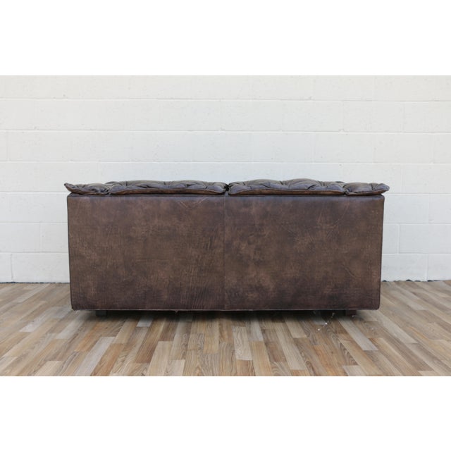Vintage 1970s Leather Chesterfield Loveseat Sofa | Tufted Brown Leather Couch | Classic Club Style For Sale - Image 14 of 18