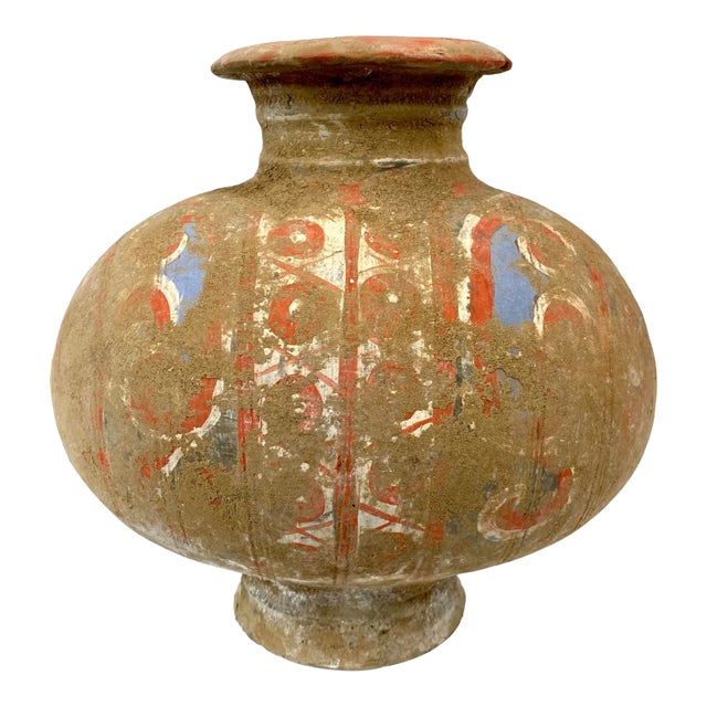 Han Dynasty Chinese Painted Pottery Cocoon Jar For Sale