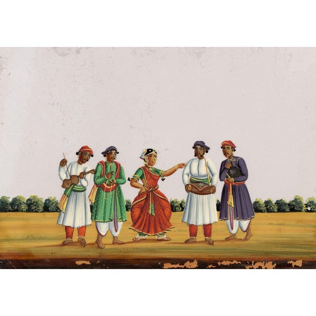 Indian Company School, Nautch Dancing Girl & Musicians, 1800s, Gouache on Paper For Sale