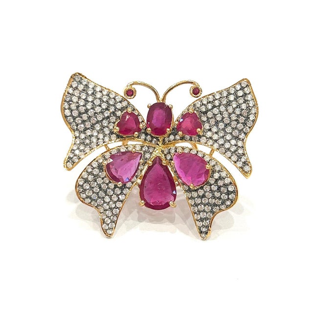 Bochic “Capri” Vintage Ruby & Topaz Butterfly Ring Set In 18K Gold & Silver For Sale In New York - Image 6 of 10