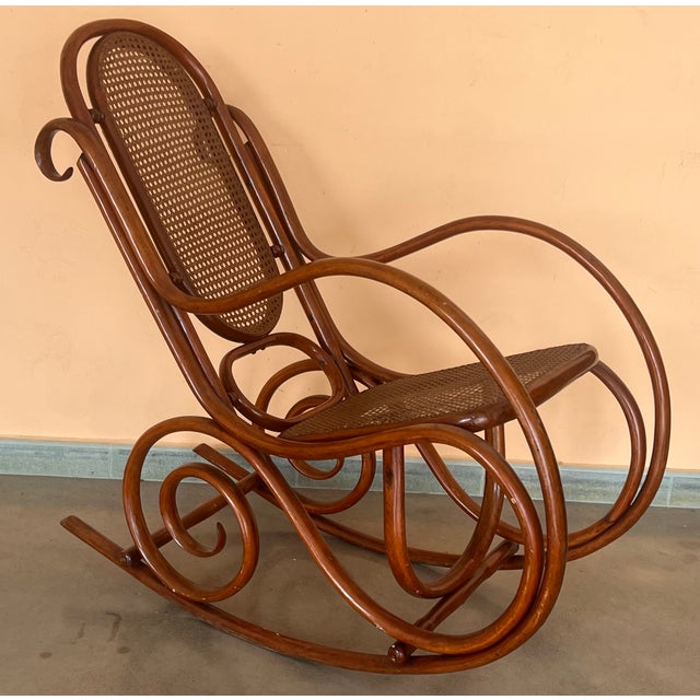 1940s Pair of Bentwood Rocking Chairs With Cane Seat and Back For Sale - Image 5 of 9