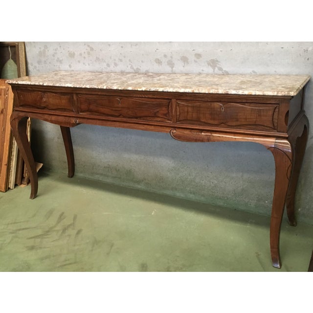 19th French Three Drawers Console Table With Top Marble | Chairish