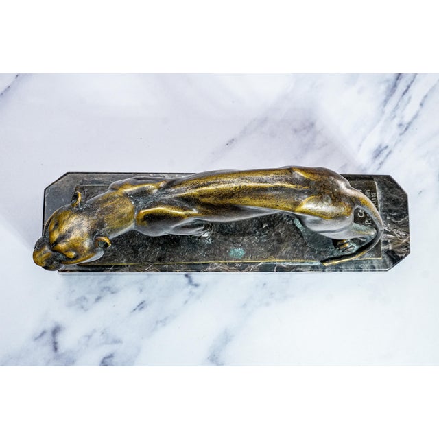 Commanding Art Deco Style Antique Bronze Panther Statue Sculpture Marble Base Luxury Home Decor For Sale - Image 15 of 18