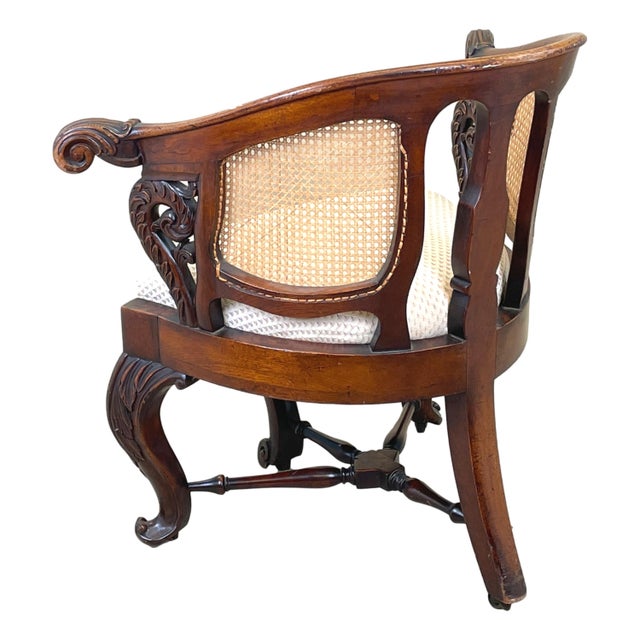 A Very Attractive Mid 19th Century Mahogany Bürgermeister Desk Chair, Probably Dutch, Having Curved Back with Caned Panels...