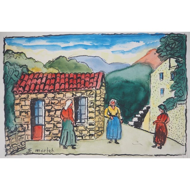 Elisée Maclet Bretonnes at the entrance to the village watercolor Signed lower left Signed on the back On vellum 24 x 34...