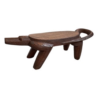 Vintage Mali Wood Tribal Lizard Stool Bench For Sale