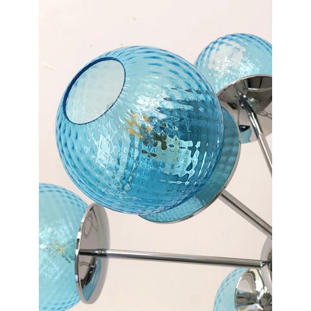 Contemporary Sputnik Light-Blue "Ballotton" Murano Glass Chandelier For Sale - Image 6 of 9