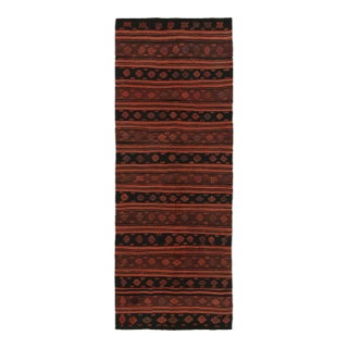 Vintage Gallery-Sized Kilim in Orange and Black Stripes and Tribal Patterns For Sale