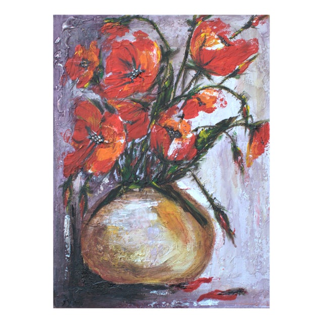Natalia Vypritskaia, Poppy Flame, Acrylic on Canvas For Sale