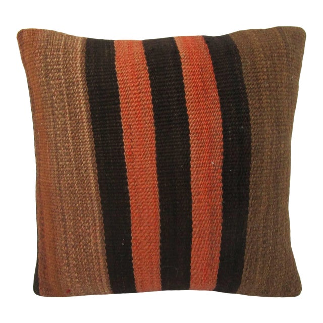 Turkish Striped Orange & Brown Kilim Pillow For Sale