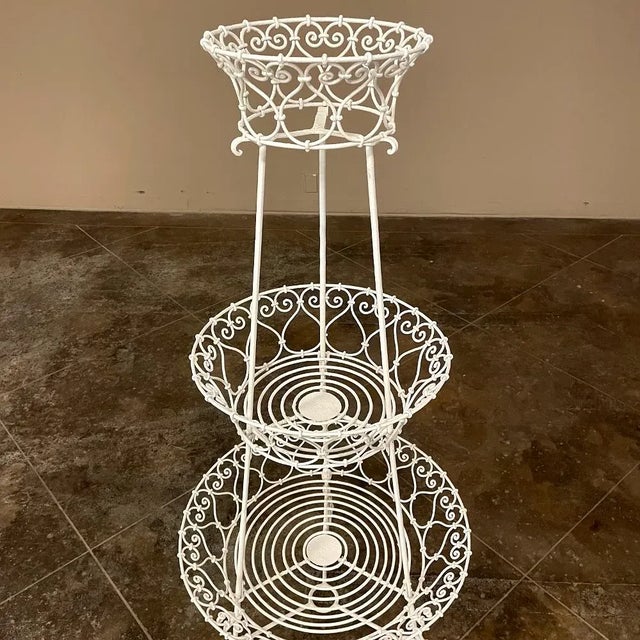 Antique Country French Wrought Iron Triple-Tier Plant Stand ~ Jardiniere For Sale - Image 4 of 13