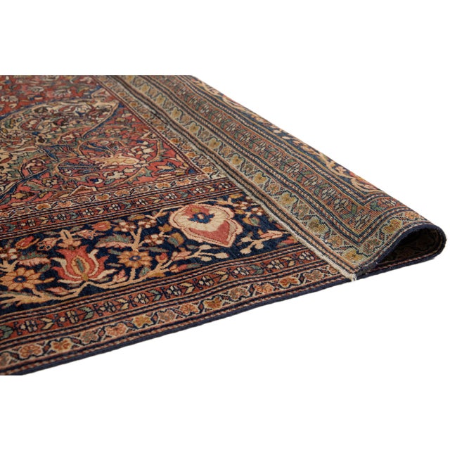 Persian 1880s Antique Persian Farahan Rust Wool Rug Handmade With Allover Design For Sale - Image 3 of 10
