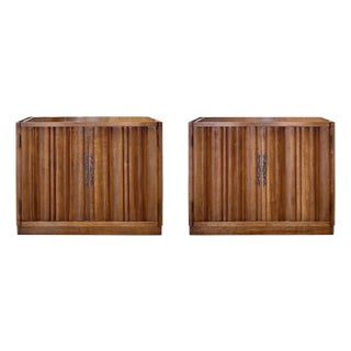 1960s Linen-Fold Bedside Tables in Fruitwood by Heritage - a Pair For Sale