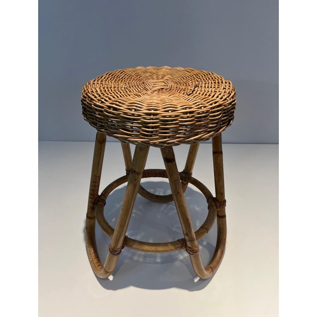 This very nice and unusual stool is made from rattan. This is a French work. Circa 1950