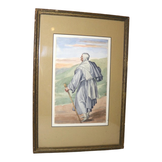 1930s Original Painted Florence Italian Watercolor Painting Andrea De Sarto For Sale