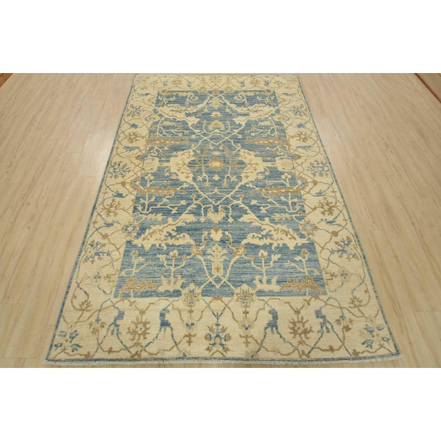 Modern Oushak Rug 5’11” X 8’11” Blue Wool Traditional Hand-Knotted Oriental Carpet For Sale - Image 3 of 14