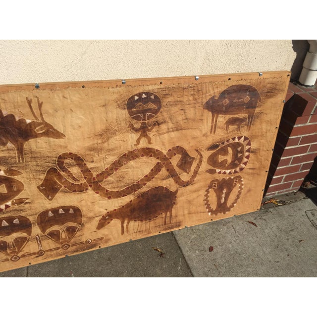 Mid-Century Modern Vintage Tapa Cloth Hand Painted Tiki 1970's For Sale - Image 3 of 7