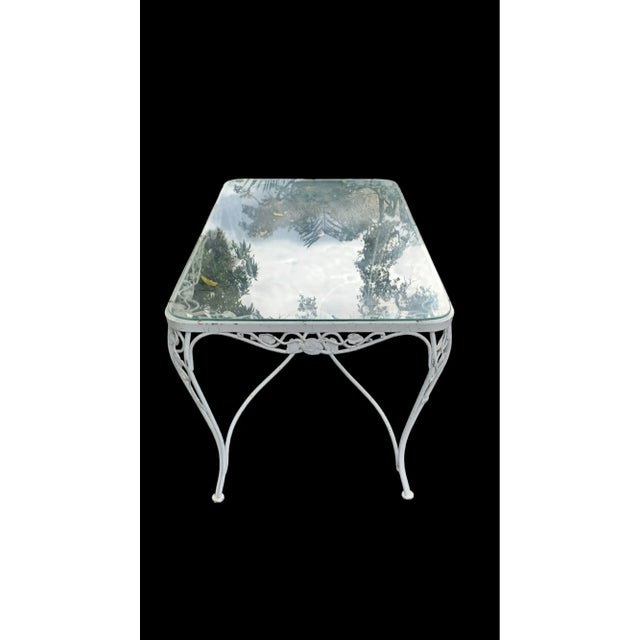 Boho Chic Mid 20th Century Vintage Woodard Chantilly Rose Mid 20th Century Wrought Iron Dining Table With Glass Top For Sale - Image 3 of 5