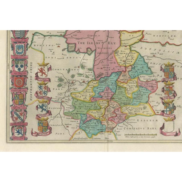 Antique Map of Cambridgeshire & Cambridge from Joan Blaeu, 1645 For Sale - Image 4 of 13