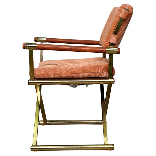 Wood Pair of Milo Baughman Brass and Oak Directors Chairs For Sale - Image 7 of 12