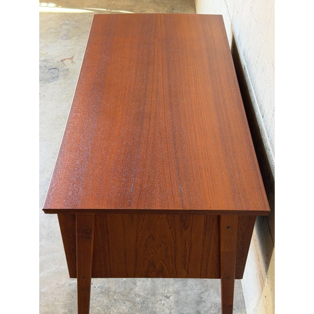 Teak 6-Drawer Executive Writing Desk With Sculpted Handles Vintage Mid-Century Modern 1960s For Sale - Image 10 of 10