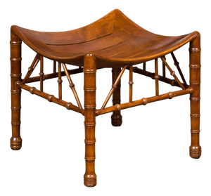 English 1920s Walnut Egyptian Revival Thebes Stool with Faux Bamboo Legs