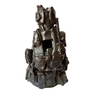 12.9" Modernist Sculpture Vase by Diane Grant / Abstract / Ceramic / Earth Tones For Sale
