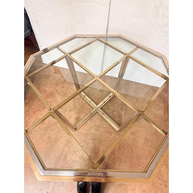 Late 20th Century Italian Modern Octagonal Center Table of Chrome and Brass With Glass Top For Sale - Image 5 of 9